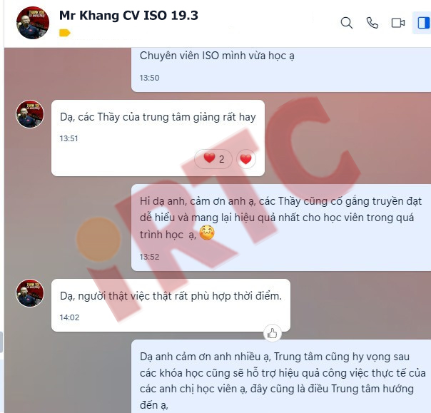 Cảm nhận của học viên về Khóa học ISO tại iRTC