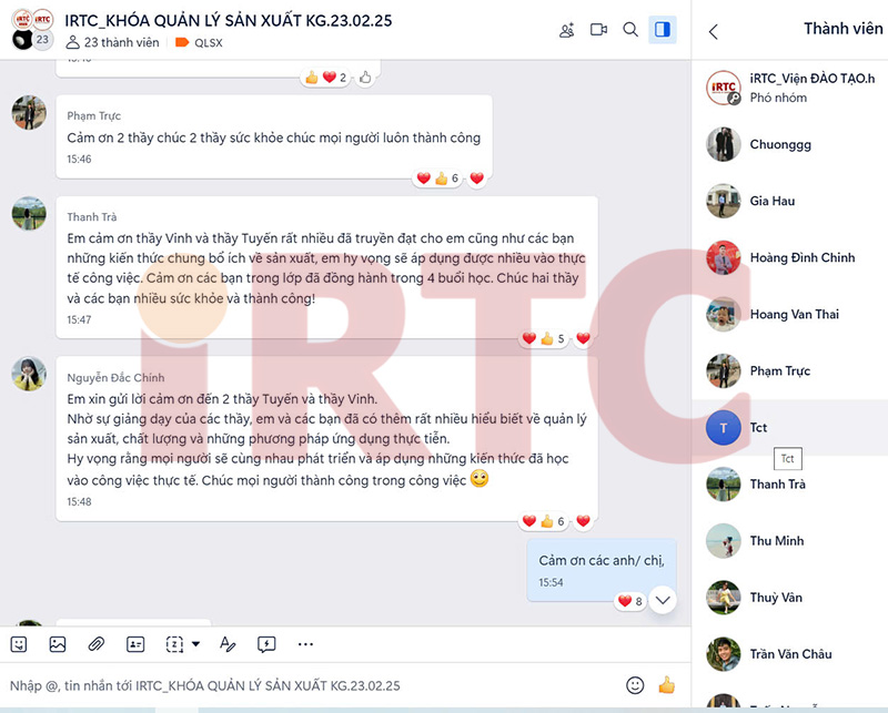 cảm nhận của học viên về khóa học quản lý sản xuất