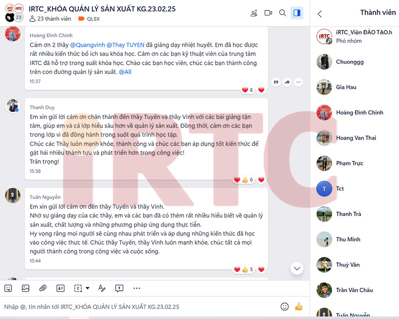 cảm nhận của học viên về khóa học quản lý sản xuất