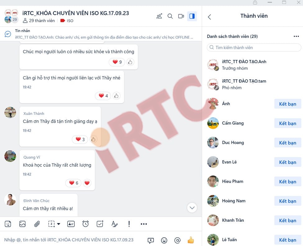 feedback về khóa đào tạo ISO tại iRTC